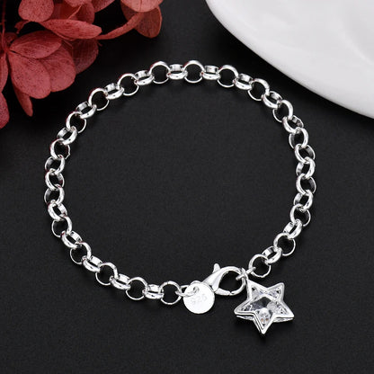 Fine 925 Sterling Silver Bracelet Crystal star chain For Women luxury fashion party Wedding Jewelry lovers gift charms