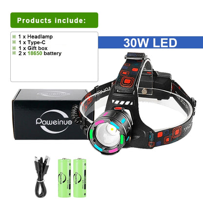 2024 New Super Powerful Headlamp 800W LED IR Sensor Headlight Rechargeable Head Flashlight 5000 Meter Head Lamp Fishing Lantern