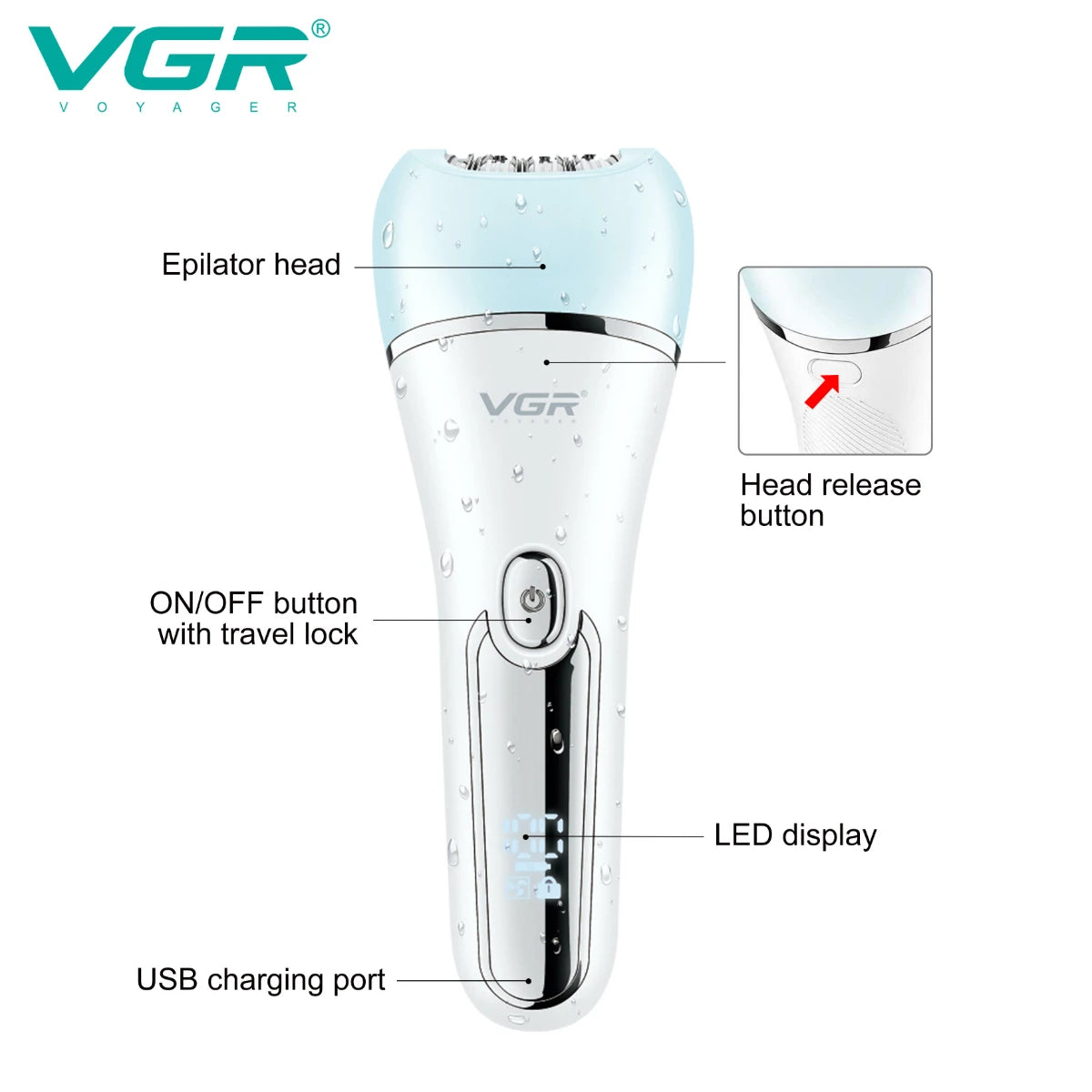 VGR Hair Remover Rechargeable Epilator Professional Lady Shaver Electric 6 In 1 Bikini Leg Body LED Epilator for Women V-733