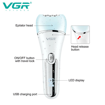 VGR Hair Remover Rechargeable Epilator Professional Lady Shaver Electric 6 In 1 Bikini Leg Body LED Epilator for Women V-733