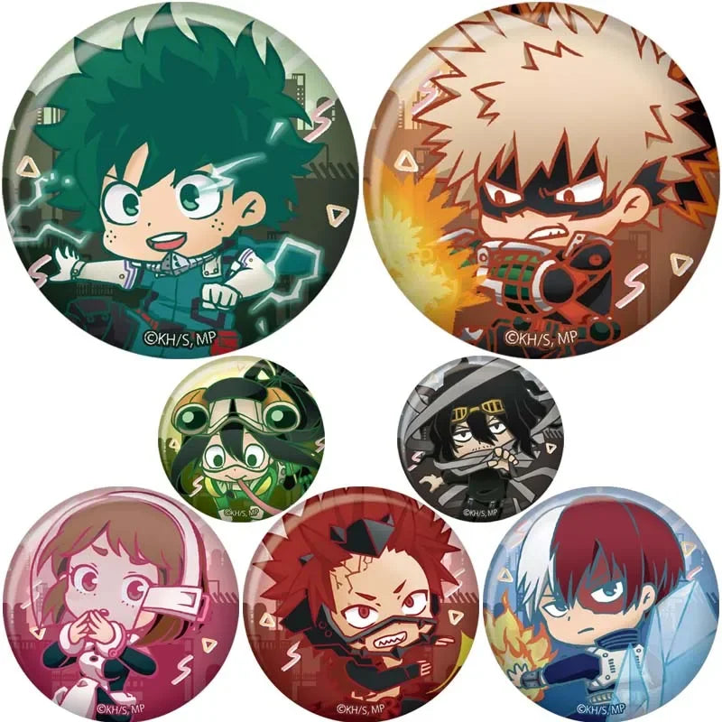 Round Anime Badge Midoriya Izuku Bakugou Katsuki Todoroki Shoto Ochaco Uraraka Cartoon Brooches Handmade Pins Accessorie Gifts