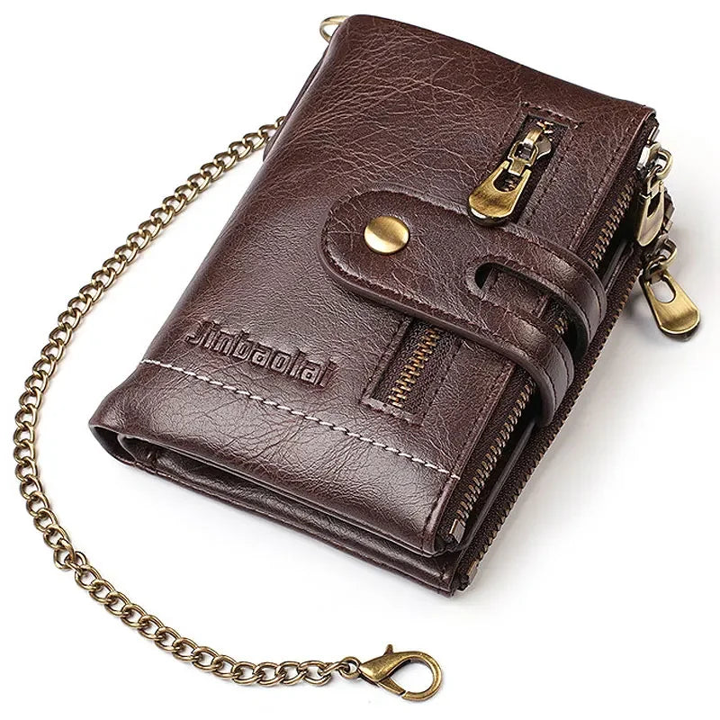 New Men Wallets PU Leather Short Card Holder Chain Luxury Brand Men's Purse High Quality Classic Retro Male Wallet Valentines