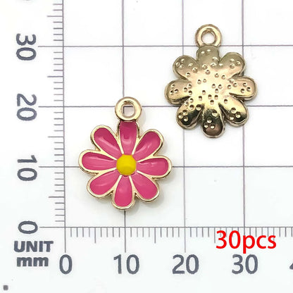 30pcs Yellow & Rose Red Enamel Flower Charms Alloy Small Daisies,  Chrysanthemum Pendants For DIY Jewelry Making Accessories