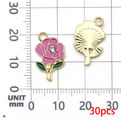 30pcs Yellow & Rose Red Enamel Flower Charms Alloy Small Daisies,  Chrysanthemum Pendants For DIY Jewelry Making Accessories