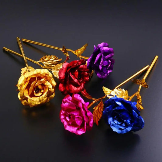 Golden Foil Artificial Rose Flower Long Stem Galaxy Rose Eternal Gold Flower Foil Artificial Roses Valentine's Day Lovers Gift