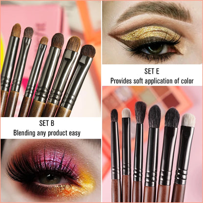 OVW Cosmetic 2/6 pcs Makeup Eye Shadow Brush Set Goat Hair Tool Ultra Soft Make Up Tapered Blender Diffuse Kit Cut Crease Brush