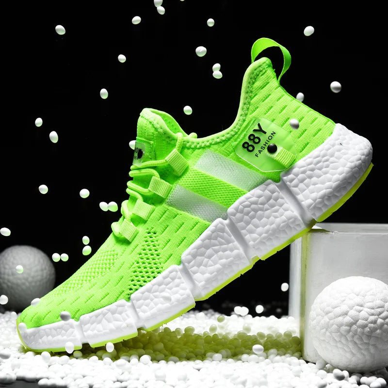 Men Vulcanize Shoes men's lightweight Breathable Sneakers Casual Mesh Fluorescent Green Comfortable Jogging Sport Shoes Zapatos