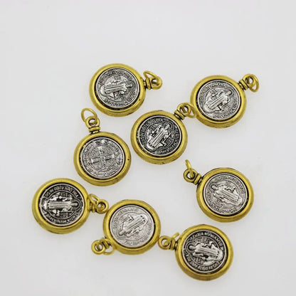 6PCS 2-Tone Saint St Benedict Medal Cross Spacer Charm Beads 24.7x18.9mm Pendants Handmade Jewelry DIY T1693