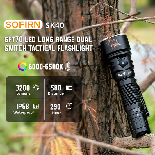 NEW SOFIRN SK40 3200lm Tactical Flashlight 580m Powerful Bright SFT70 LED IP68 waterproof Torch with Dual Switch