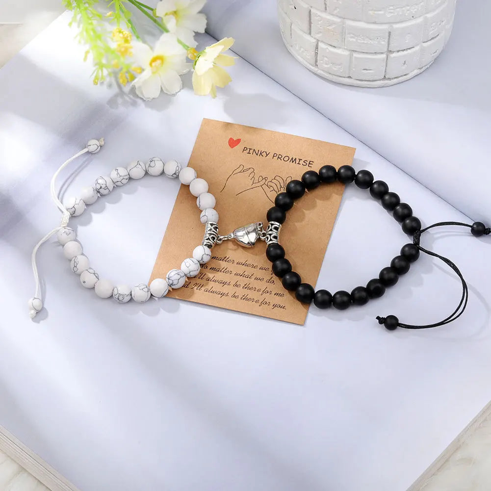 Romantic Natural Stone Couples Matching Bracelets for Women Men Heart Magnetic Distance Bracelet Yoga Jewelry Accessories