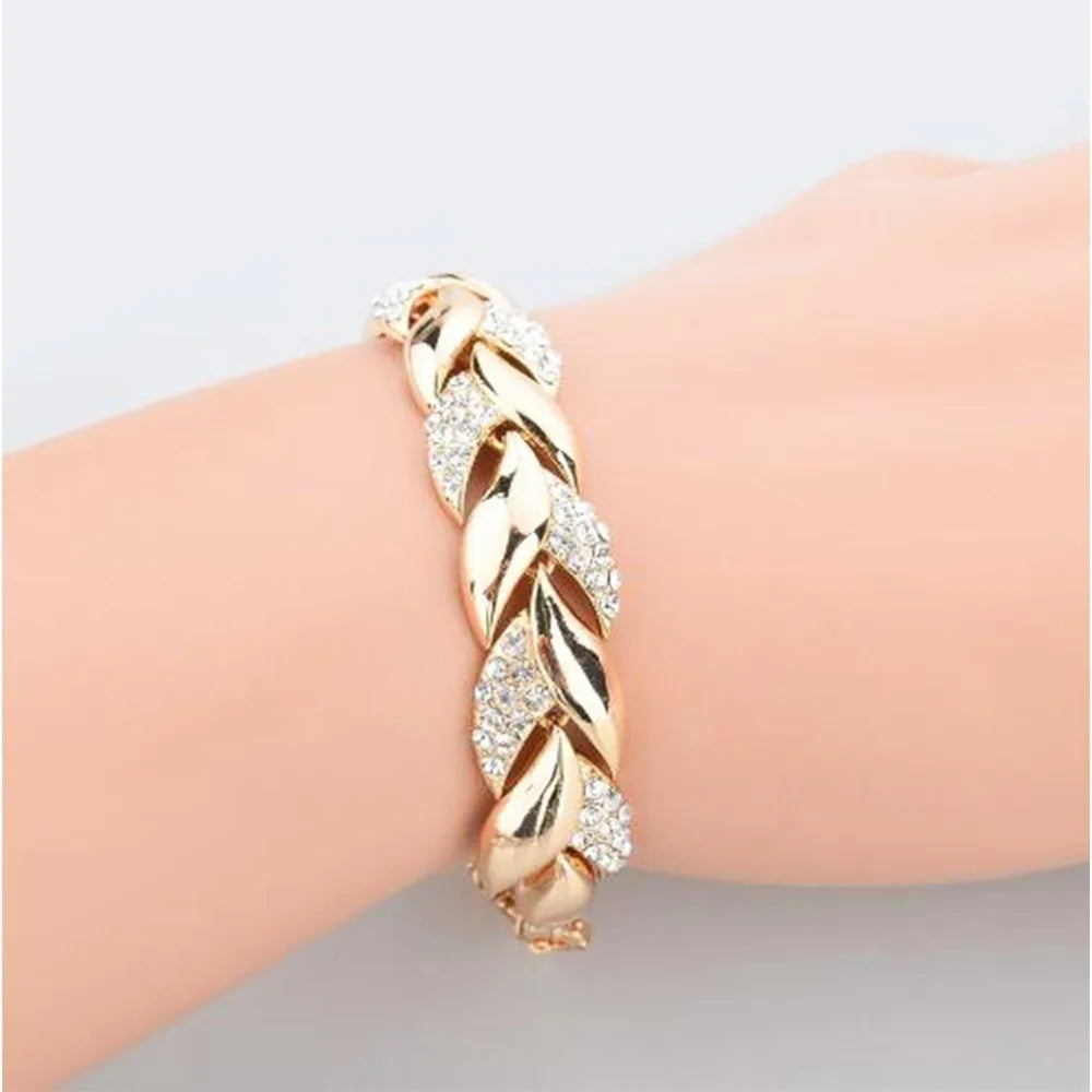 Luxury Love Braided Leaf Bracelet Charm Crystal Wedding Bracelets For Women Anniversary Valentines Day Gifts Aesthetic Jewelry