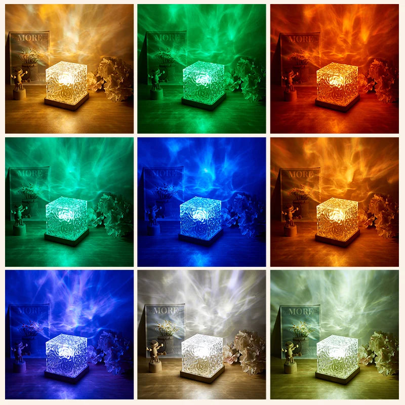 Creative New Styles Rotating Water Ripple Night Light Block Ambient Star Projector Crystal Lamp Unset Lights Room Decorations 16