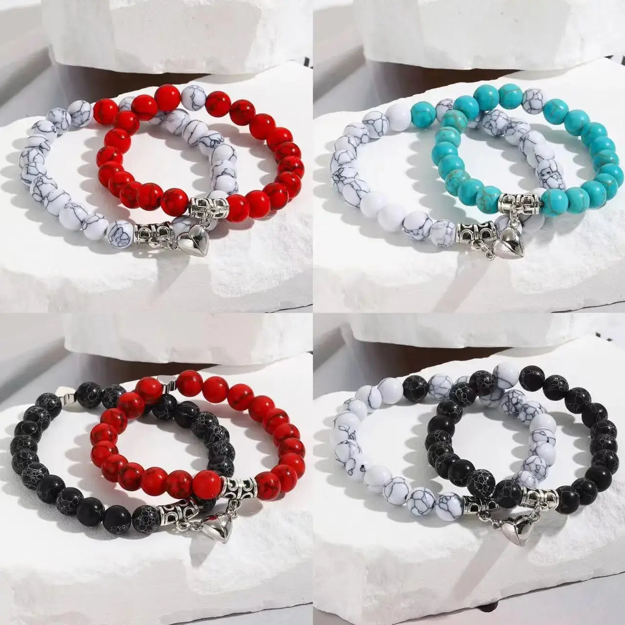 Hot Sale 2Pcs/Set Beads Bracelet For Lovers Natural Stone Distance Heart Magnet Couple Bracelets Friendship Fashion Jewelry Gift