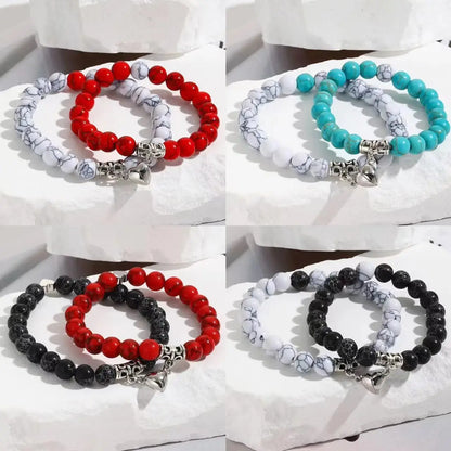 Hot Sale 2Pcs/Set Beads Bracelet For Lovers Natural Stone Distance Heart Magnet Couple Bracelets Friendship Fashion Jewelry Gift