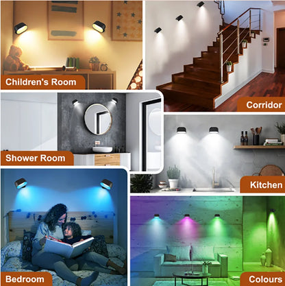 Magnetic LED Wall Light Rechargeable Reading Lights 360° Rotation Touch Remote Control Cabinet Spotlight Round Shape Night Lamp