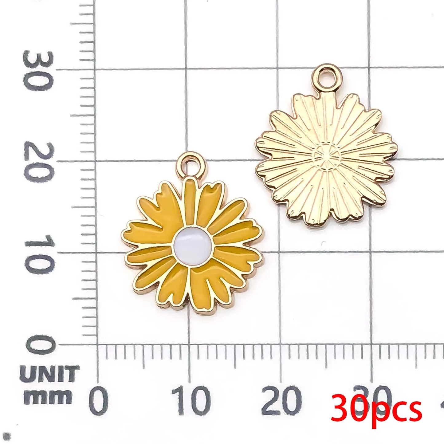 30pcs Yellow & Rose Red Enamel Flower Charms Alloy Small Daisies,  Chrysanthemum Pendants For DIY Jewelry Making Accessories