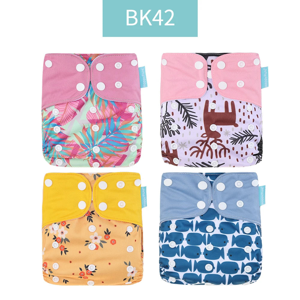 Happyflute 2023 New Fashion Style Baby Nappy 4Pcs/Set Diaper Cover Waterproof&Reusable Cloth Diaper