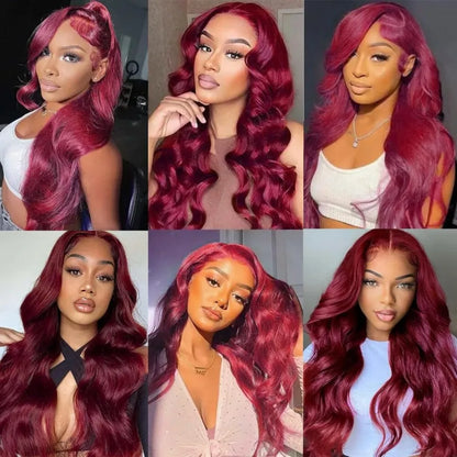 99J Burgundy Lace Frontal Wig 13x6 Body Wave Lace Front Wig HD Transparent Lace Frontal Wig Human Hair Pre Plucked 99j Red Color