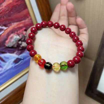 Good Luck Red Five Element Color Round Bead God of Wealth Blessing Bracelet Lovers Men Women Mom Gift Jewelry