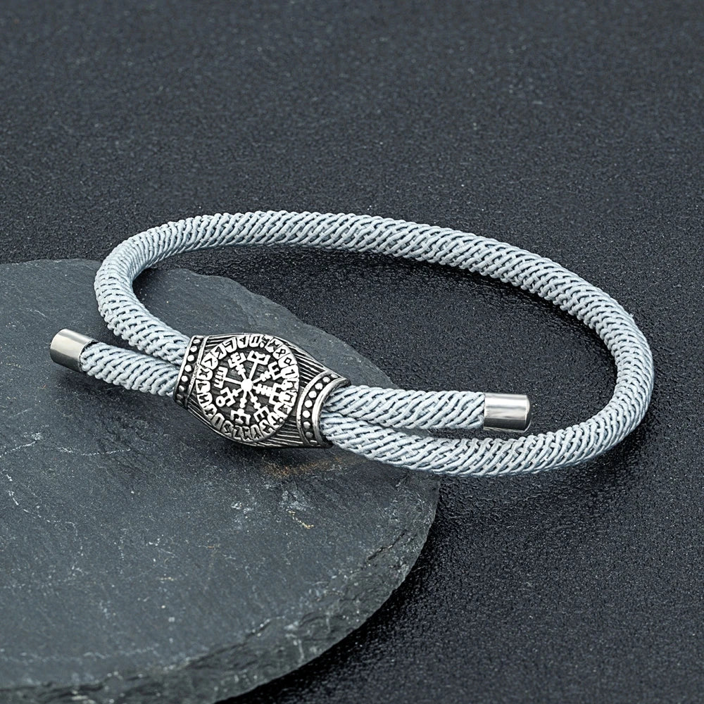 MKENDN Punk Men Viking Compass Bracelet Adjustable Handmade Rope Norse Runes Vegvisir Stainless Steel Accessories Lovers Jewelry