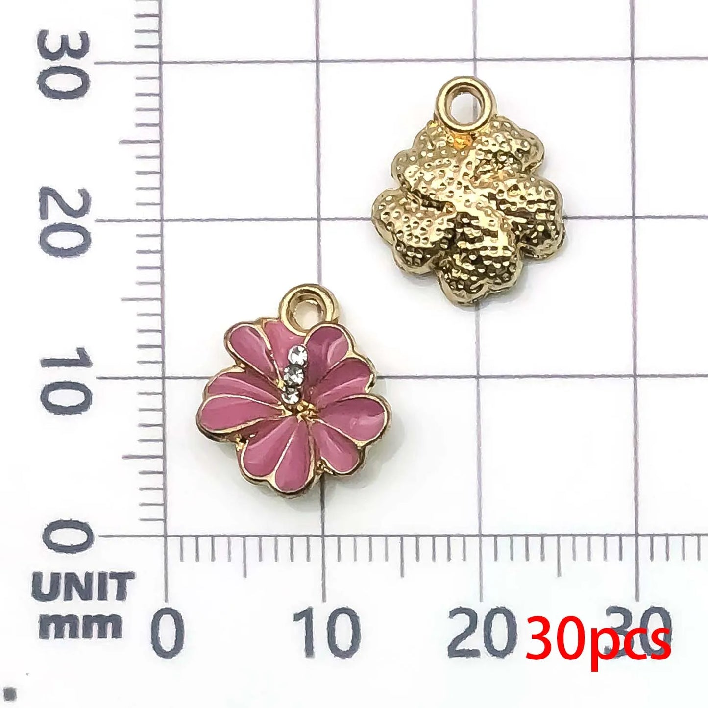 30pcs Yellow & Rose Red Enamel Flower Charms Alloy Small Daisies,  Chrysanthemum Pendants For DIY Jewelry Making Accessories