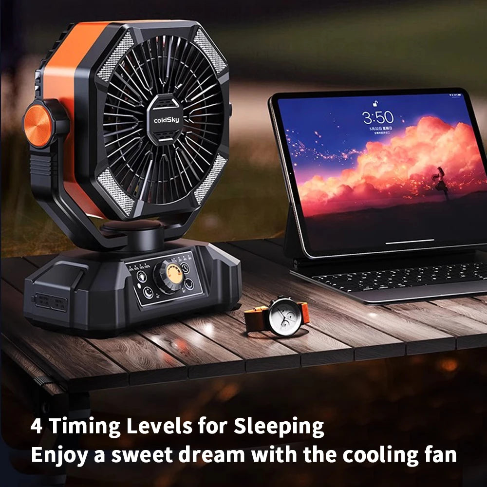 coldSky Camping Fan with 4 LED Lantern 8 Speeds Desk Fan 20000mAh Battery Portable Outdoor Fan for Outdoor Camping and Fishing