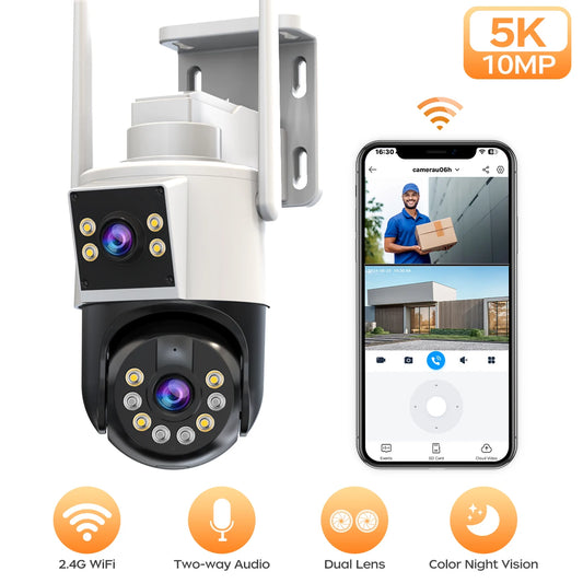 JOOAN 5K 10MP HD IP Camera Outdoor Dual Lens External WiFi Camera Auto Tracking Security PTZ Cam CCTV Audio Video Surveillance