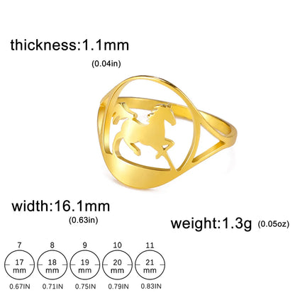 My Shape Horse Rings for Women Girls Running Horse Finger Rings Stainless Steel Lucky Fashion Jewelry Gifts for Horse Lovers