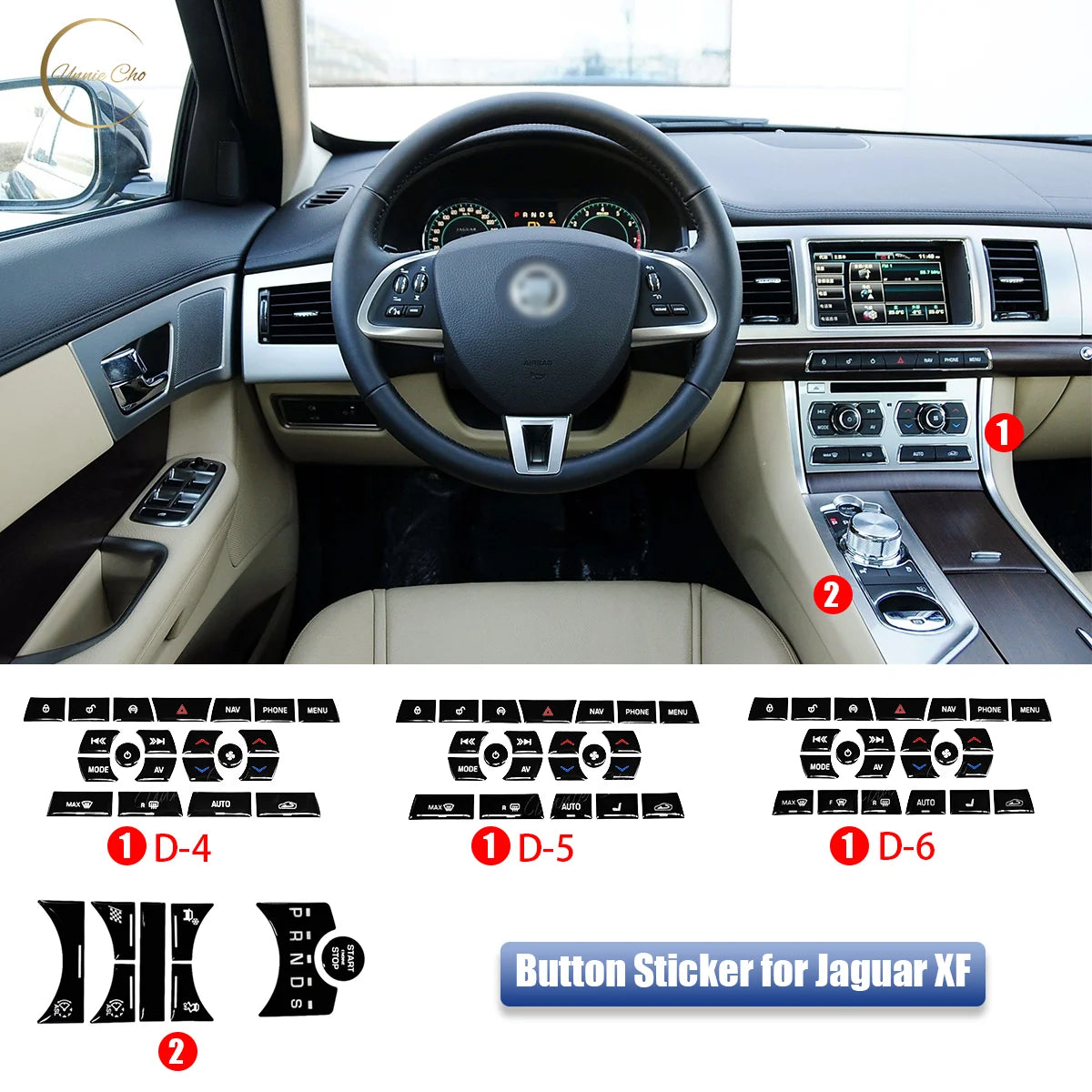 For Jaguar XF Black Button Stickers 2012 2013 2014 2015 Sticky Button Solution For Jaguar XF X250 Accessories Car Modification