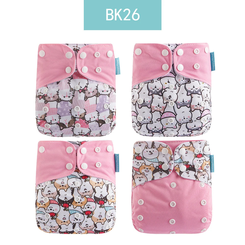 Happyflute 2023 New Fashion Style Baby Nappy 4Pcs/Set Diaper Cover Waterproof&Reusable Cloth Diaper