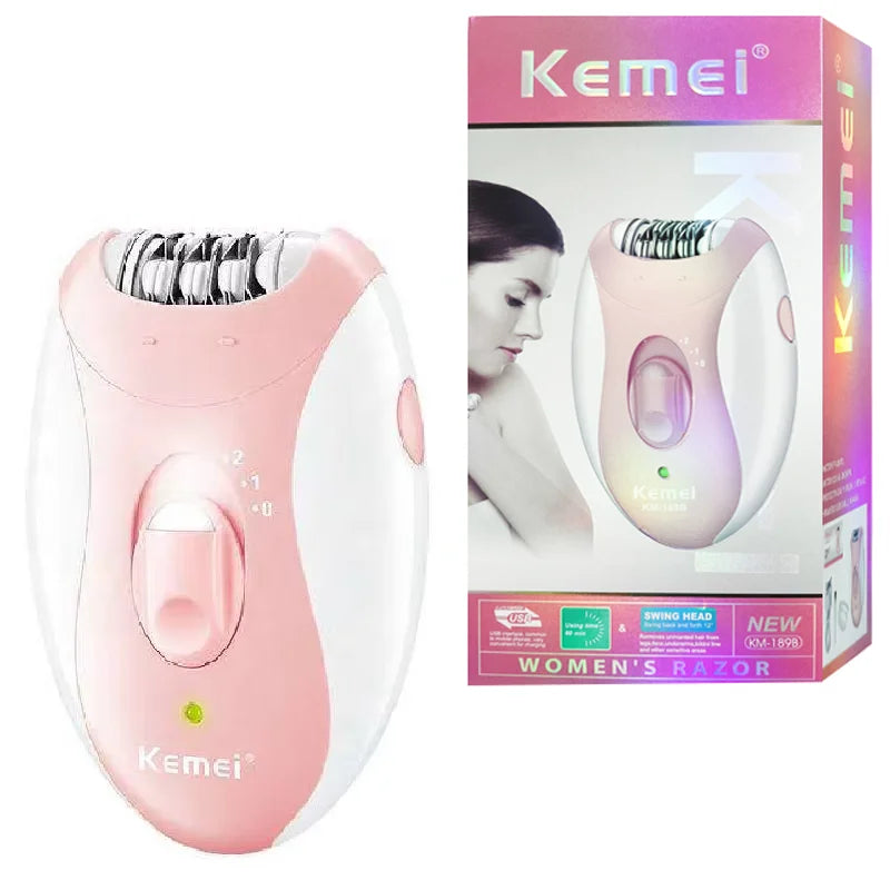 Original Kemei Women Epilator Electric Facial Body Painless Lady Legs Bikini Legs Arms Underarm Rotary Epilator Rechargeable