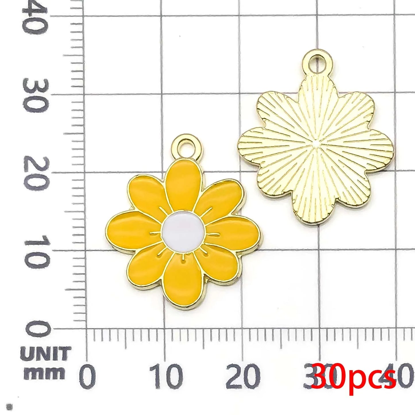 30pcs Yellow & Rose Red Enamel Flower Charms Alloy Small Daisies,  Chrysanthemum Pendants For DIY Jewelry Making Accessories