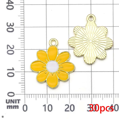 30pcs Yellow & Rose Red Enamel Flower Charms Alloy Small Daisies,  Chrysanthemum Pendants For DIY Jewelry Making Accessories