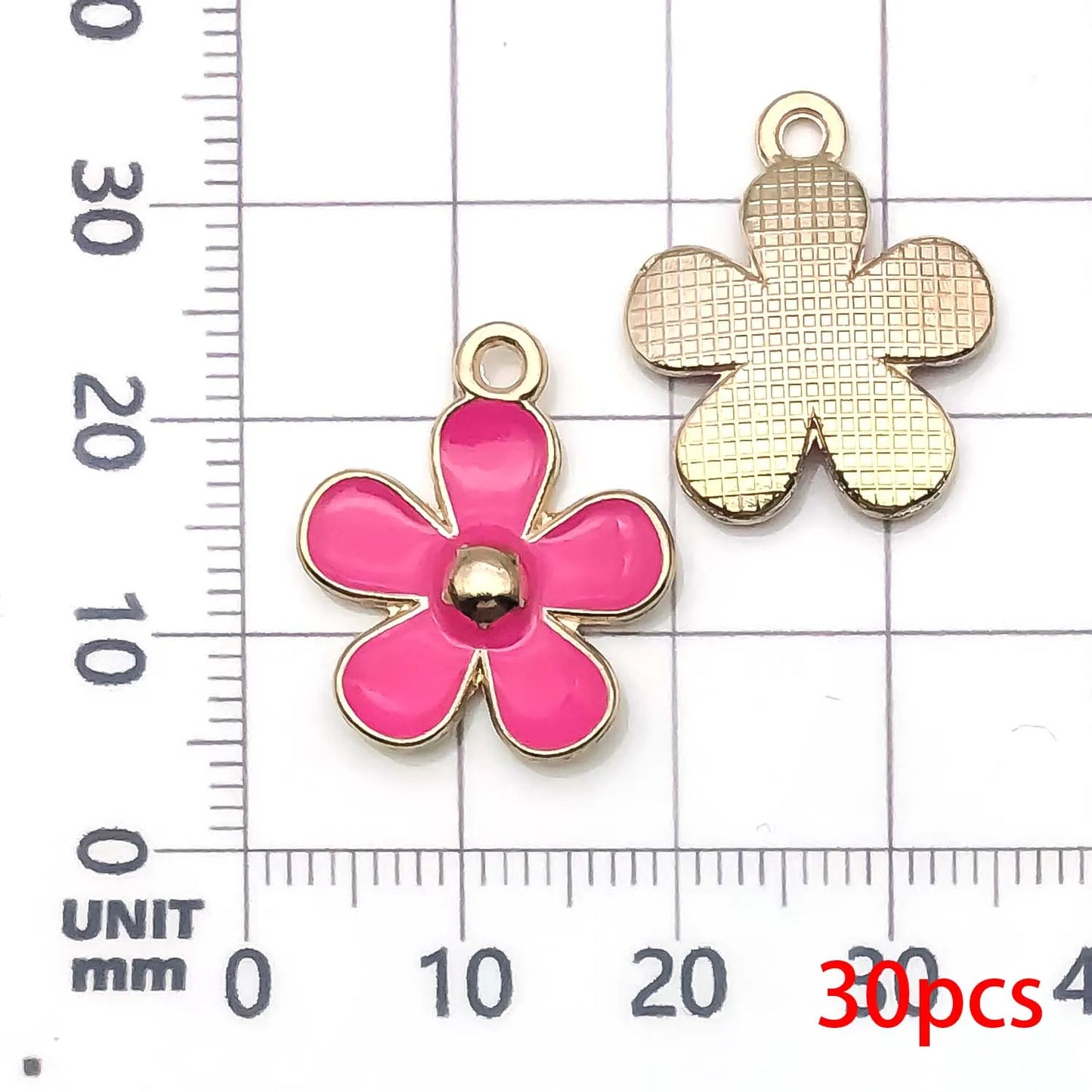 30pcs Yellow & Rose Red Enamel Flower Charms Alloy Small Daisies,  Chrysanthemum Pendants For DIY Jewelry Making Accessories