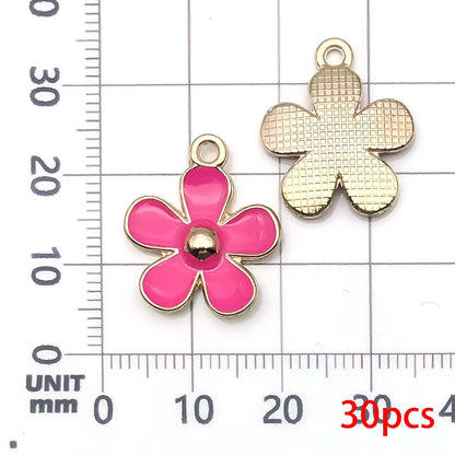 30pcs Yellow & Rose Red Enamel Flower Charms Alloy Small Daisies,  Chrysanthemum Pendants For DIY Jewelry Making Accessories