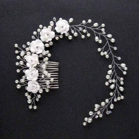 Bridal Wedding Crystal Bride Hair Accessories Pearl Flower Headband Handmade Hairband Beads Decoration Hair Comb For Women