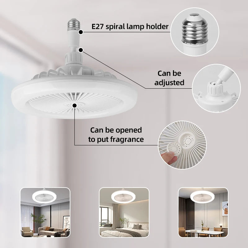 E27 LED Ceiling Fan Light with Remote Control Dimming Hanging Lamp for Living Room Study Home Adjustable Wind Speed Fan Lamps