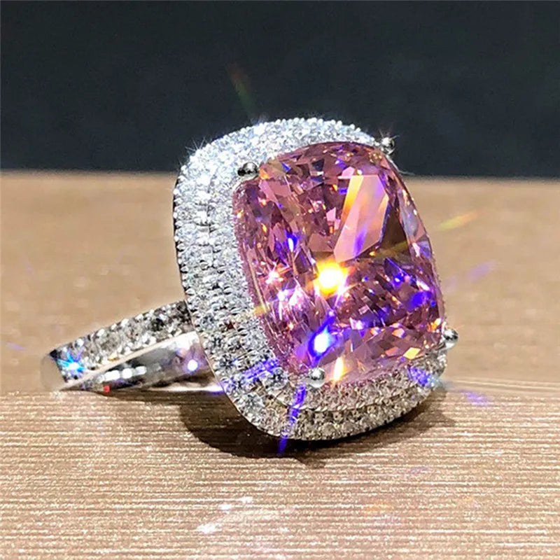 925 Sterling Silver Pink CZ Women's Rings Brilliant Engagement Wedding Accessories Valentines Love Gift New Trendy Jewelry