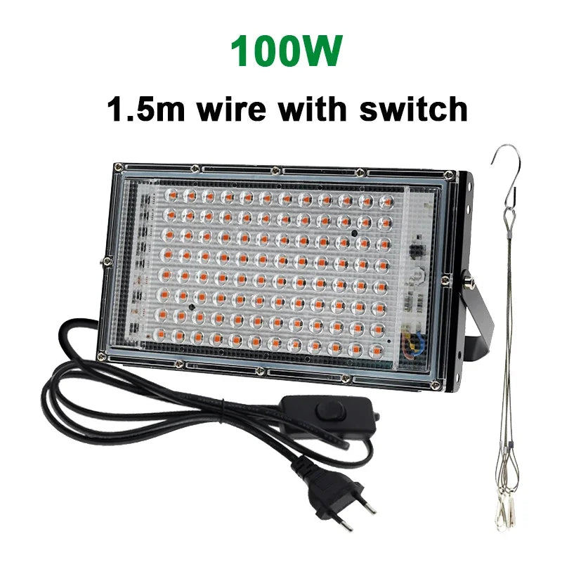 Full Spectrum LED Grow Light Phyto Lamp AC 220V 50W 100W 200W 300W With EU Plug For Greenhouse Hydroponic Plant Growth Lighting