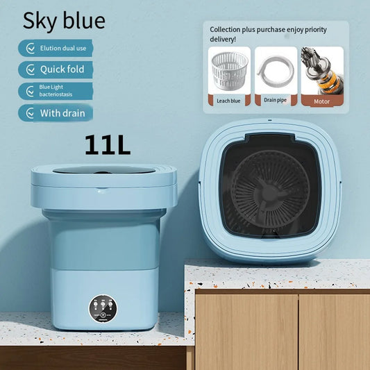 Ultrasonic Folding Portable Washing Machine 6L 11L Big Capacity with Spin Dryer Bucket for Clothes Travel Home Underwear Socks