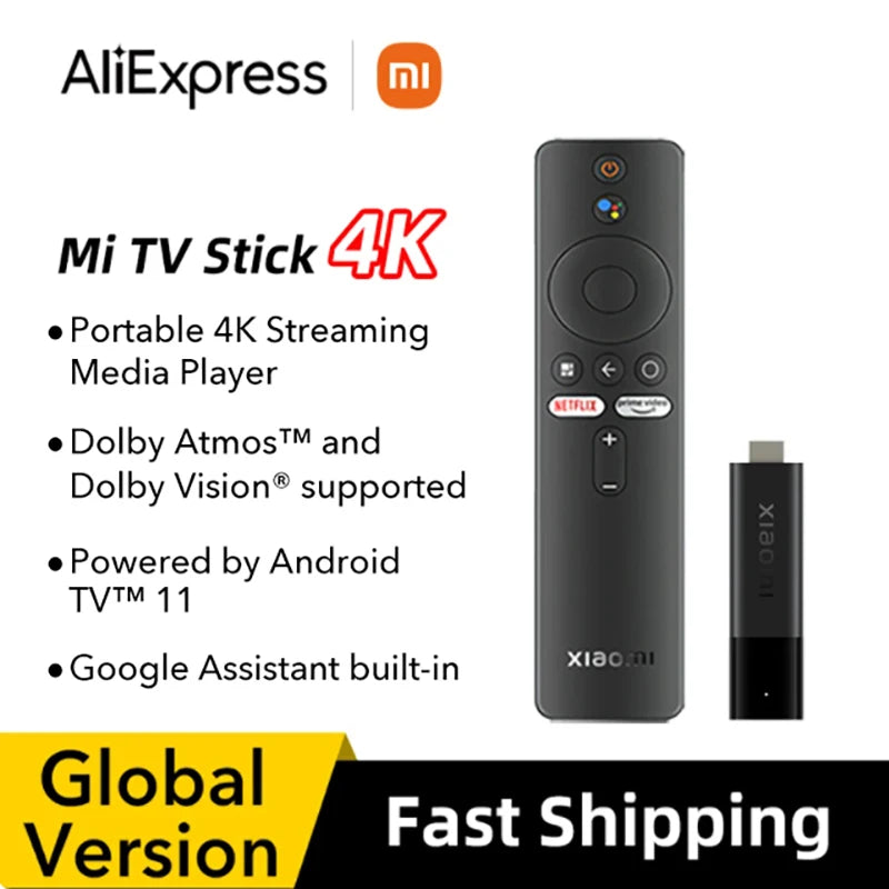 Xiaomi Mi TV Stick 4K Global Version Stream in 4K Google Assistant * built-in Android TV 11 2GB 8GB Quad-core processor TV BOX