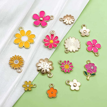 30pcs Yellow & Rose Red Enamel Flower Charms Alloy Small Daisies,  Chrysanthemum Pendants For DIY Jewelry Making Accessories