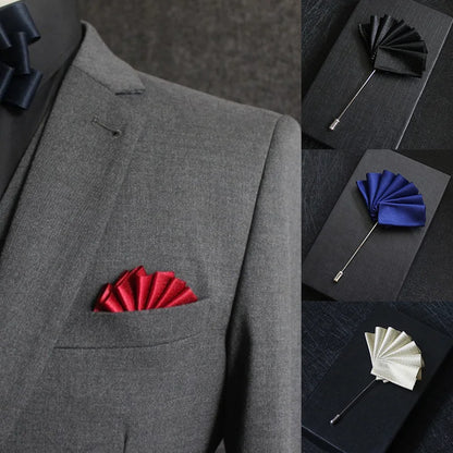 Fan Shaped Cloth Art Pins, Men's Suit Jewelry, High-end Shirt Ornament, Wedding Brooches, Pocket Pin Badge, Clothes Accessories