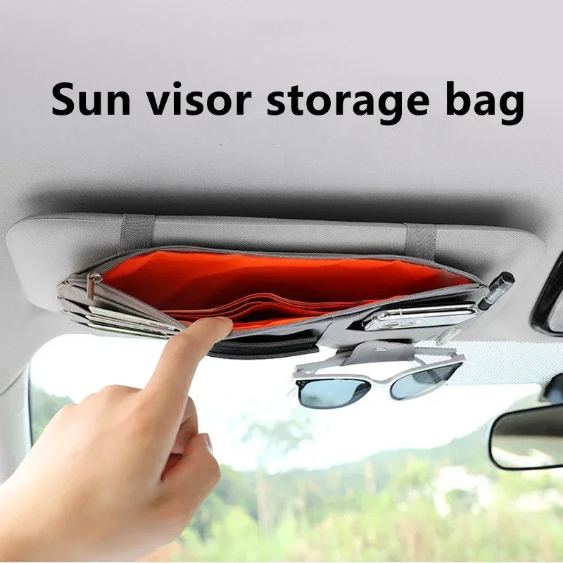 Car Sun Visor Organizer Storage Holder Styling Visor Clip Sunglasses Holder Card Ticket Pouch Organizer Accessories NEW