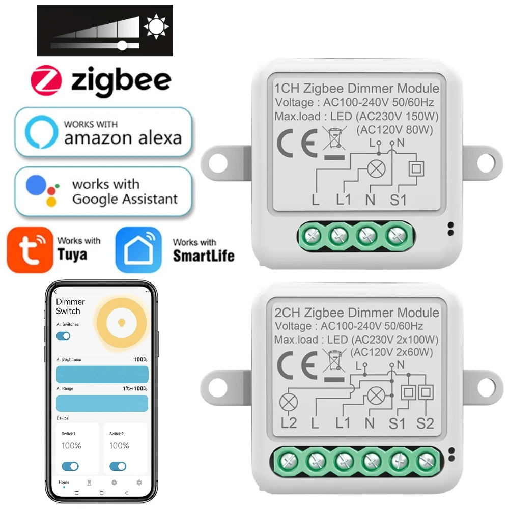 Tuya ZigBee 3.0 Smart Dimmer Switch Module Supports 2 Way Control Dimmable Switch Work with Alexa Google Home Smart Life Gateway