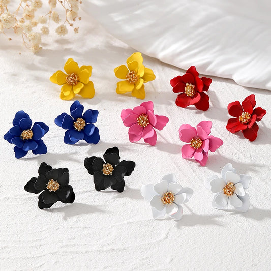 Metal Vintage Artificial Flower Stud Earrings Women Korean Multicolor Simulation Flowers Plant Pierced Earring Wedding Jewelry