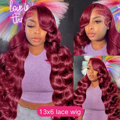 99J Burgundy Lace Frontal Wig 13x6 Body Wave Lace Front Wig HD Transparent Lace Frontal Wig Human Hair Pre Plucked 99j Red Color