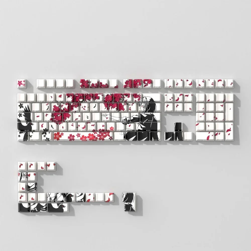 130 Key Side Engraved Transparent Cherry Key Cap Set PBT Simple Personality Key Cap for 60/64/84/98/108 Mechanical Keyboard