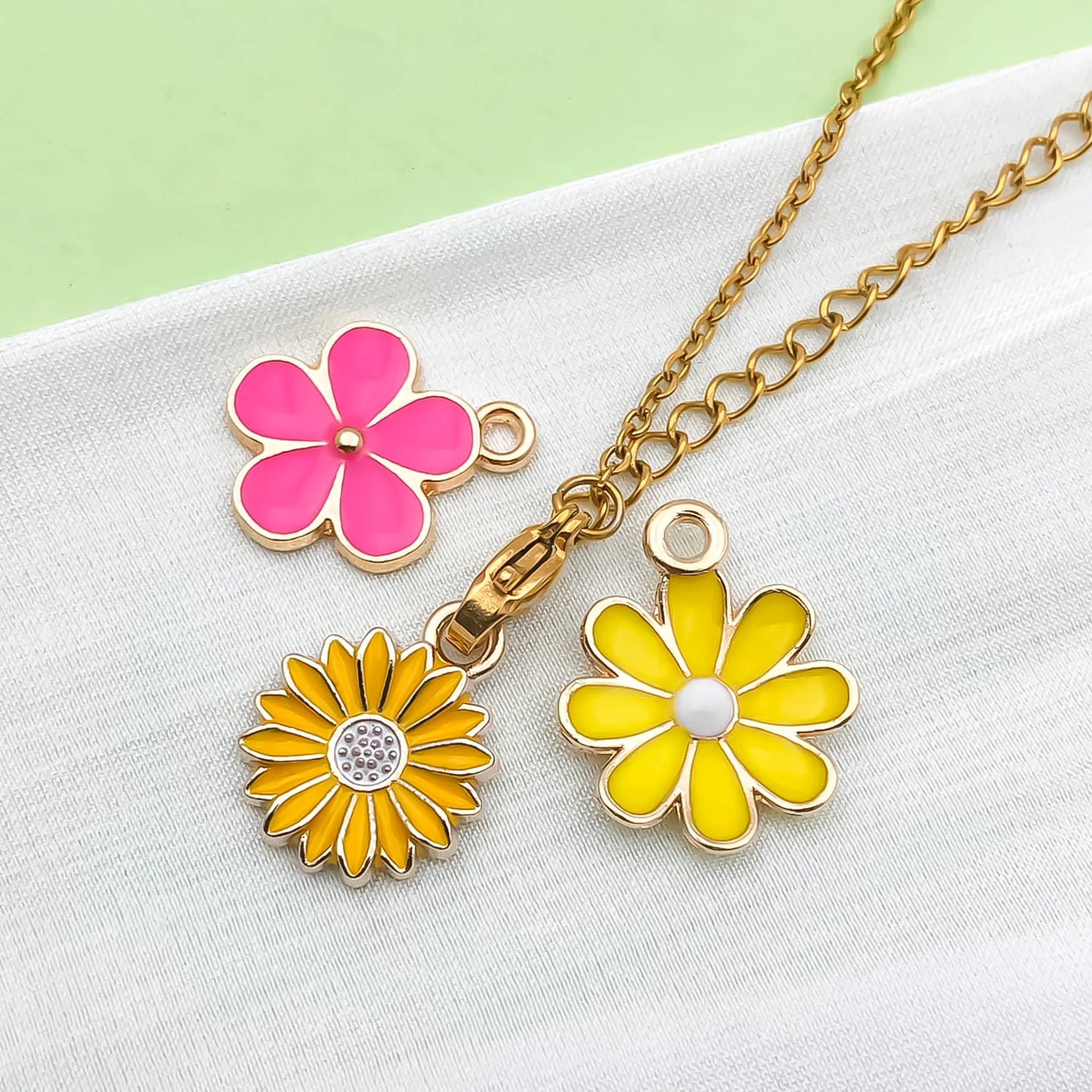 30pcs Yellow & Rose Red Enamel Flower Charms Alloy Small Daisies,  Chrysanthemum Pendants For DIY Jewelry Making Accessories