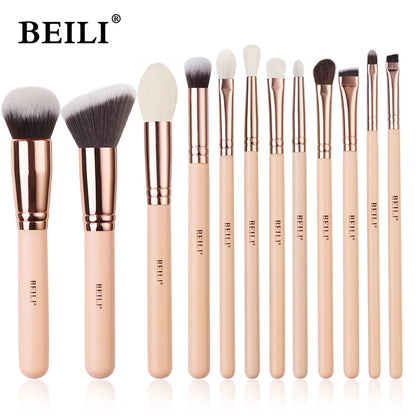 BEILI Pink Makeup Brushes High Quality Powder Foundation Blush Eyeshadow Make Up Brush Set  Natural Hair косметика